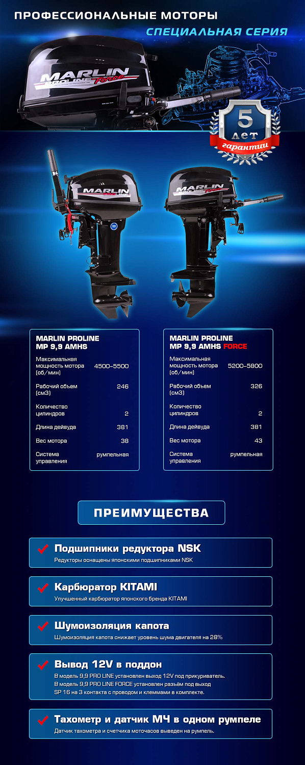 Лодочный мотор MARLIN PROLINE MP 9.9 (20) AMHS FORCE в Новочеркасске